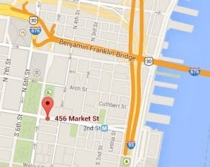 map showing 456 market street. The pin on the map is in a different place than on the previous image, reinforcing why search engines pay close attention to the building, suite and office numbers in a business address.