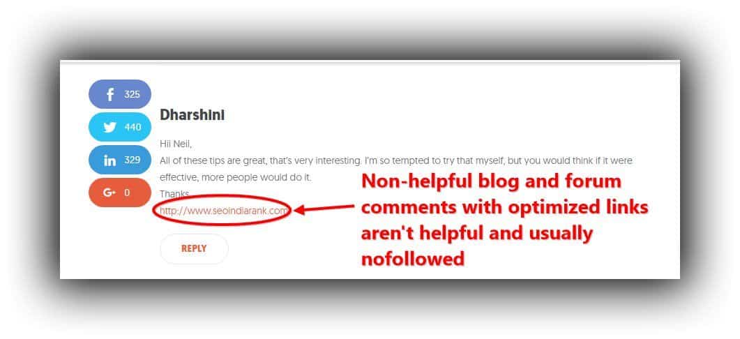 Non-helpful blog and forum commentary with optimized links are generally unhelpful and nofollowed | B-SeenOnTop 