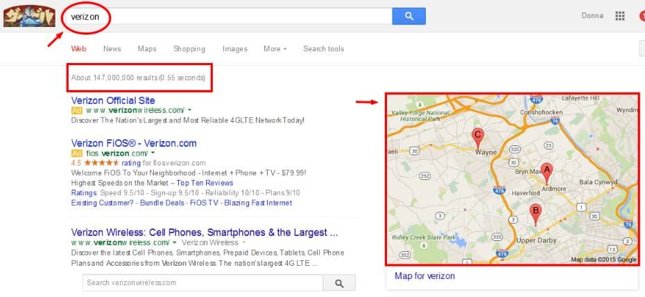 verizon search result