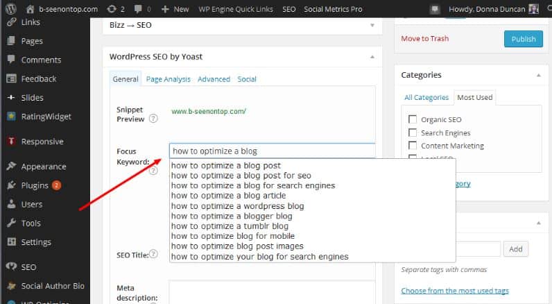 snapshot showing how the Google autocomplete API works (or used to work) within Yoast