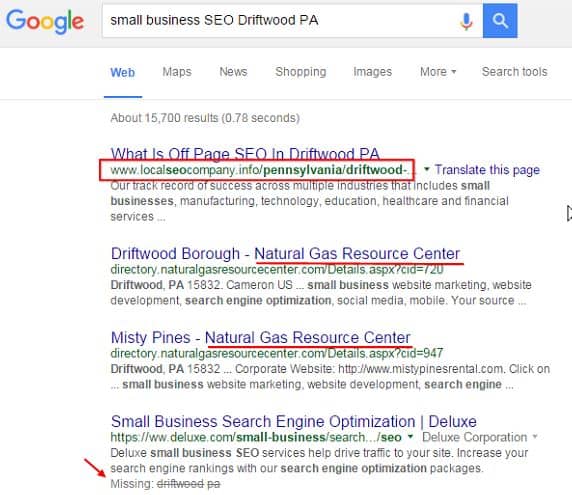 search results for SEO driftwood PA