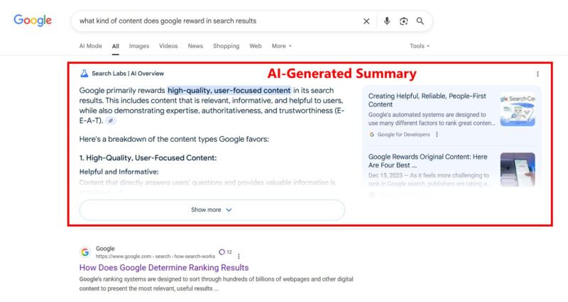 Example of AI-Generated Search Results | B-SeenOnTop